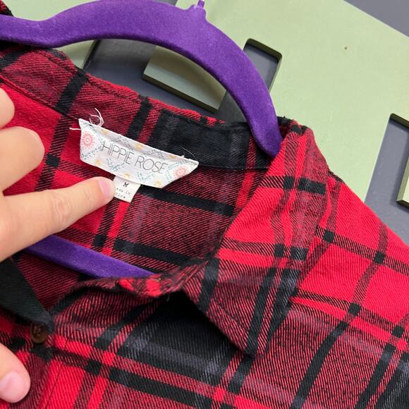 Hippie Rose Red + Black Button Down Flannel Medium - Picture 3 of 5